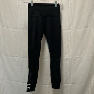 XS LORNA JANE Black Leggings with Mesh Details and White Stripes